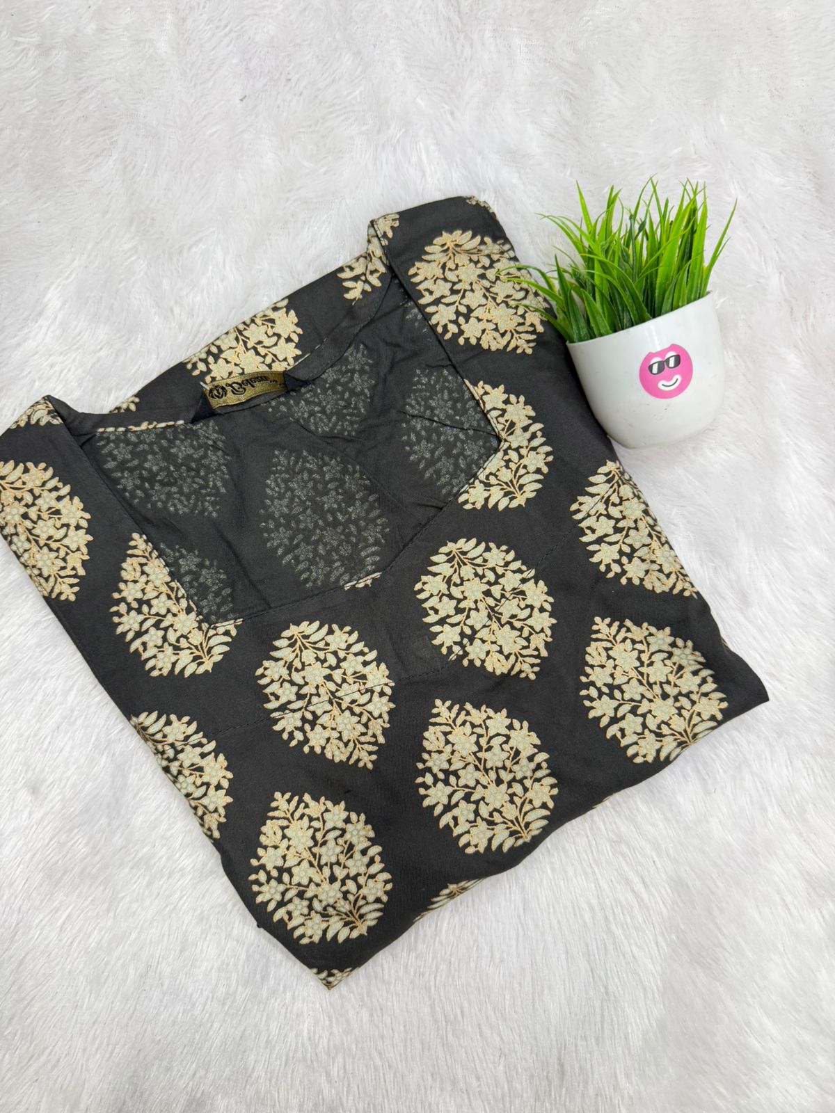 Daily Wear Black Kurti with Gold/Yellow Medallions