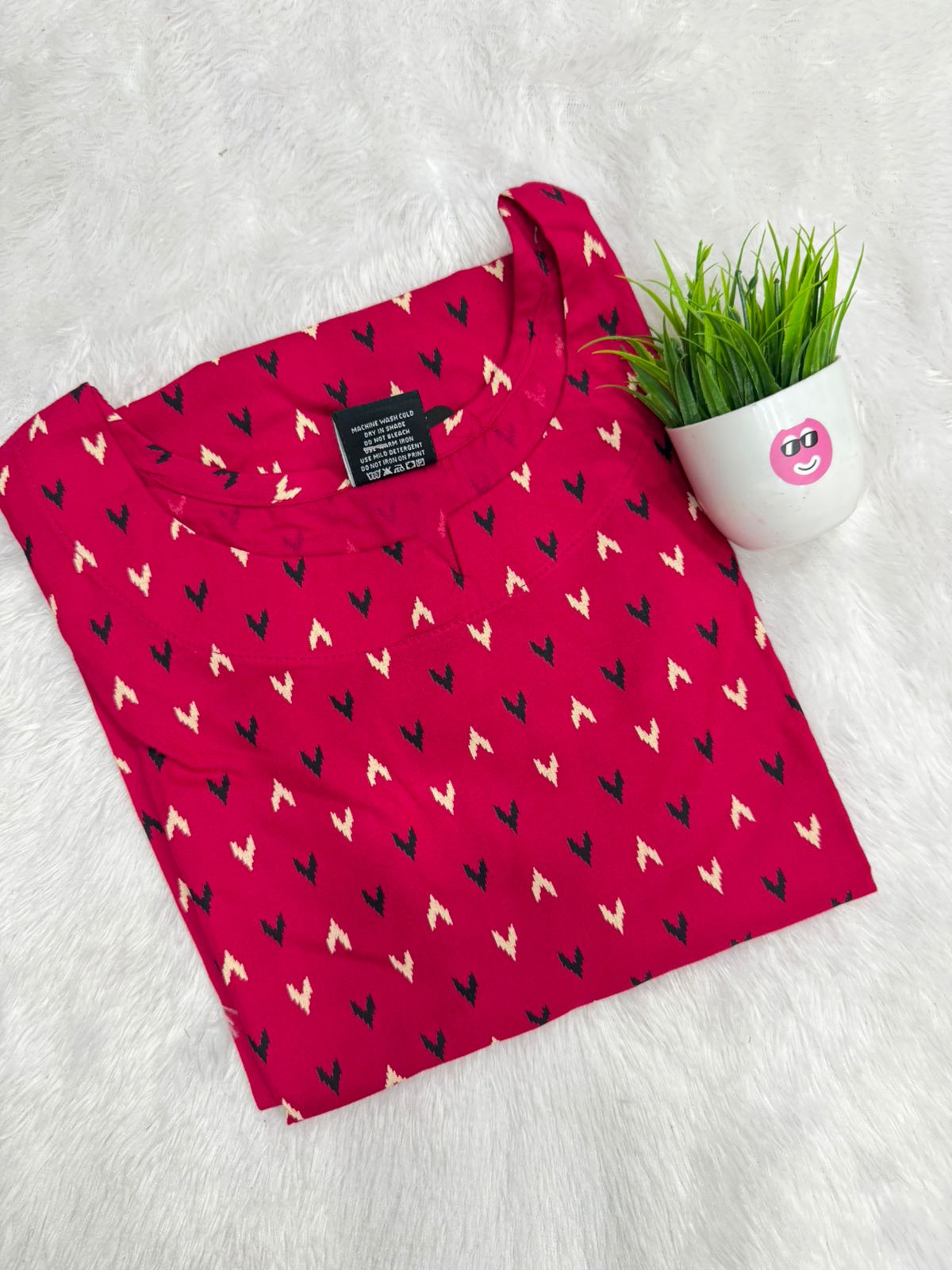 Daily Wear Crimson Red Kurti with Black/Pink Hearts