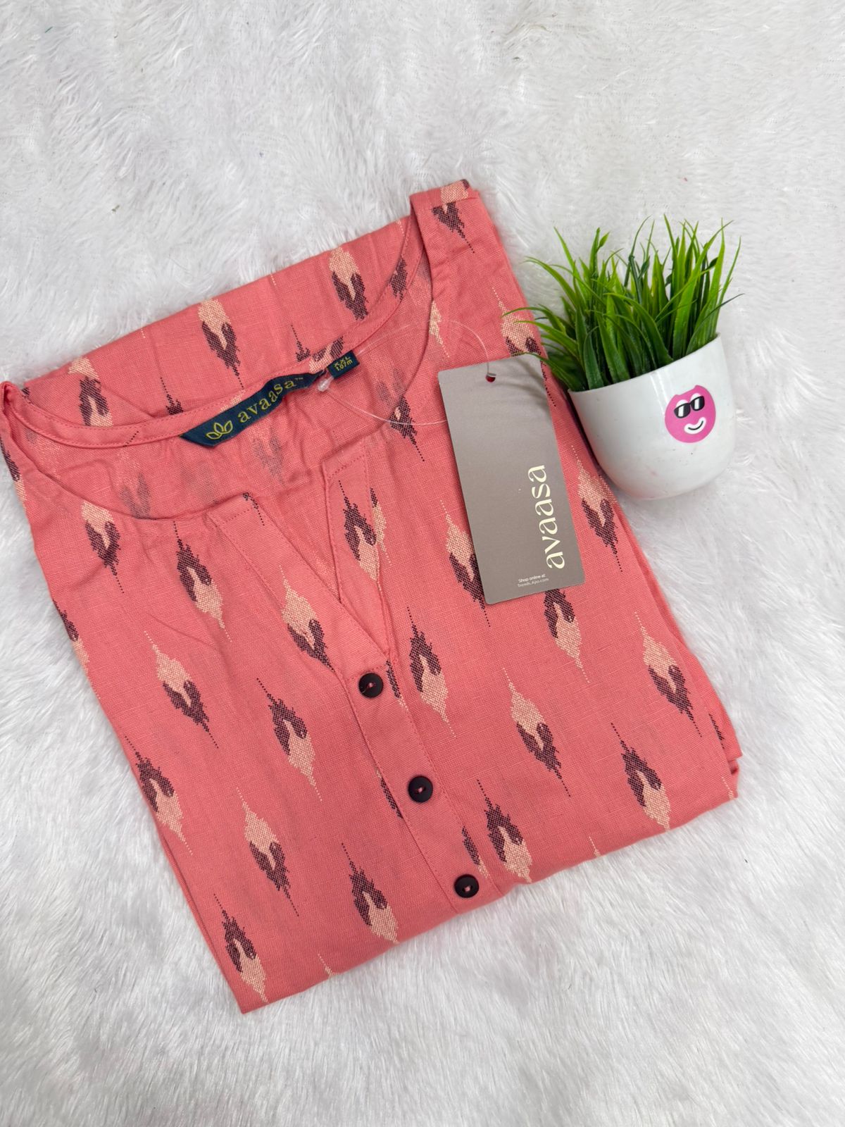 Coral Pink Kurti with Tan Prints