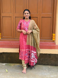 Pochampally silk Kurti Set  P005 pink