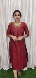 Raw silk hand work kurti