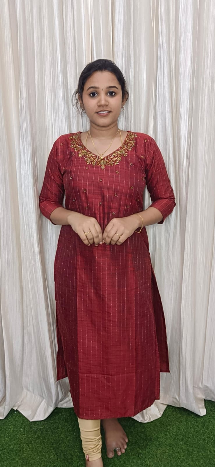 Raw silk hand work kurti