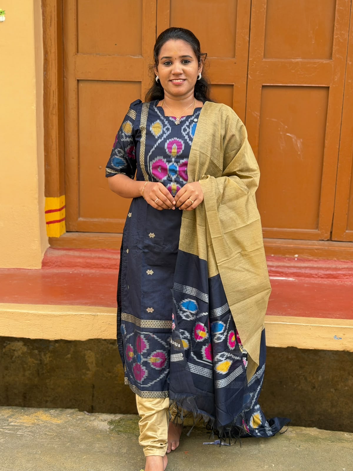 Pochampally silk Kurti Set P008 Blue