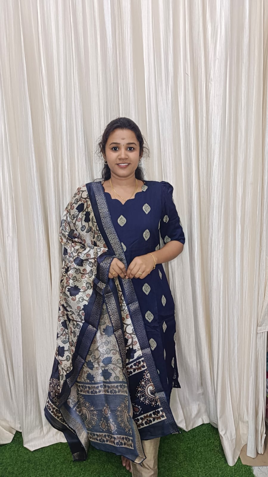 Raw silk kurti set - Navy blue