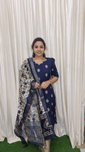 Raw silk kurti set - Navy blue