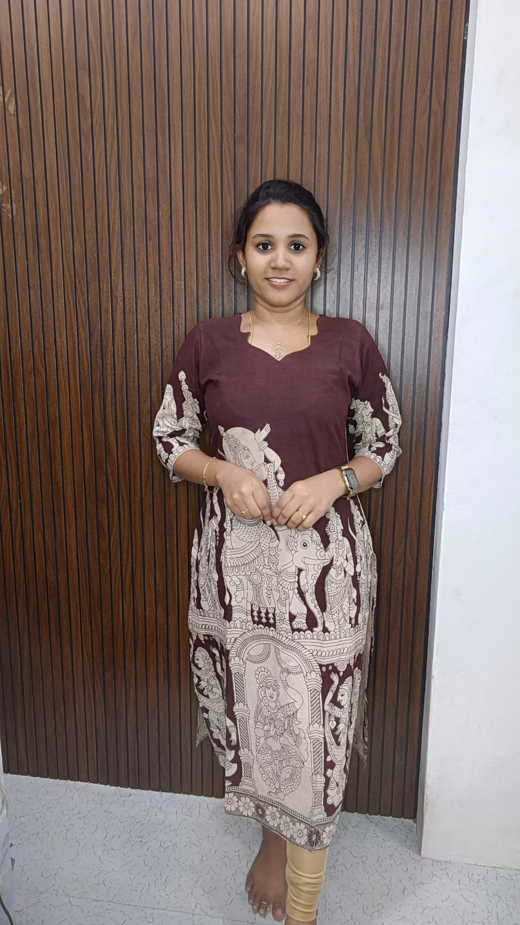 Own brand Cotton Doll Kalamkari side open Kurti