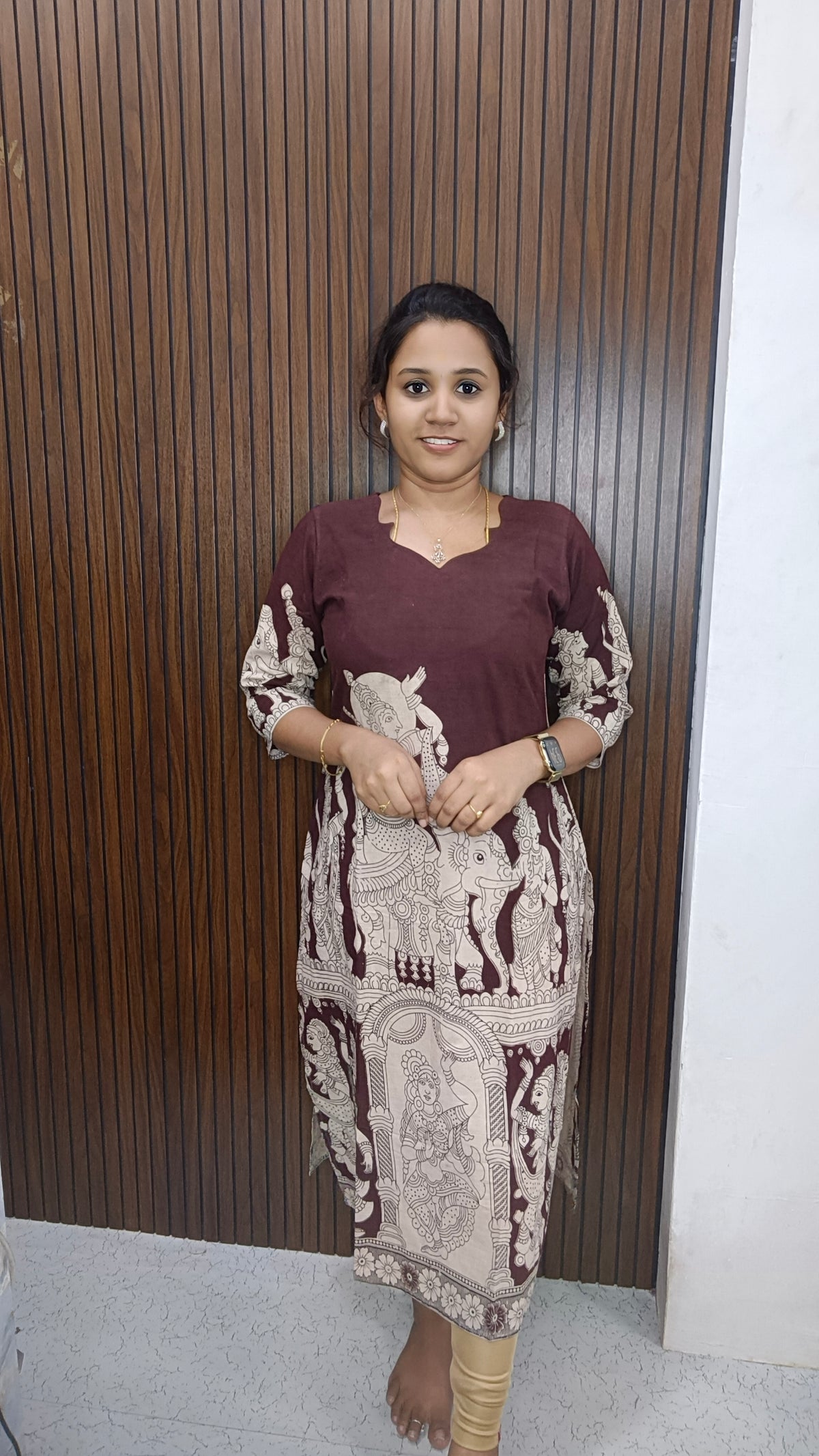 Own brand Cotton Doll Kalamkari side open Kurti