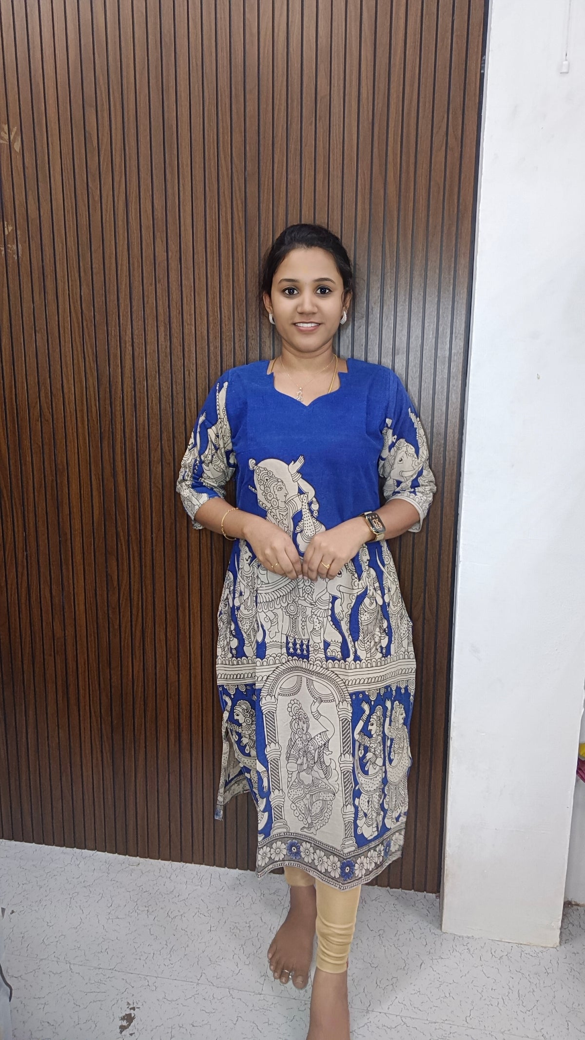 Own brand Cotton Doll Kalamkari side open Kurti
