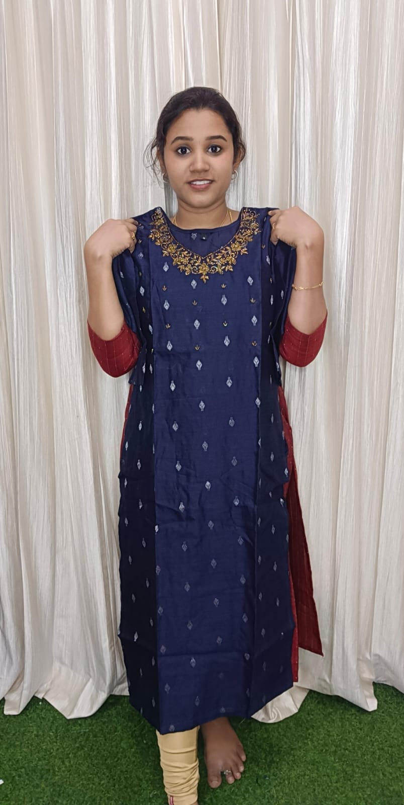 Raw silk hand work kurti