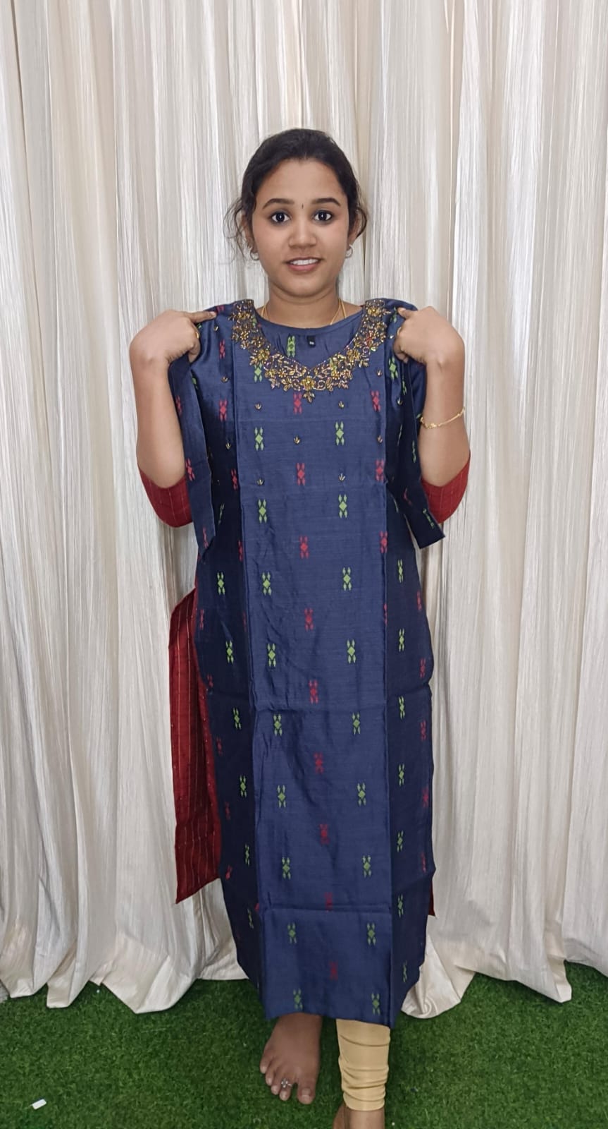 Raw silk hand work kurti