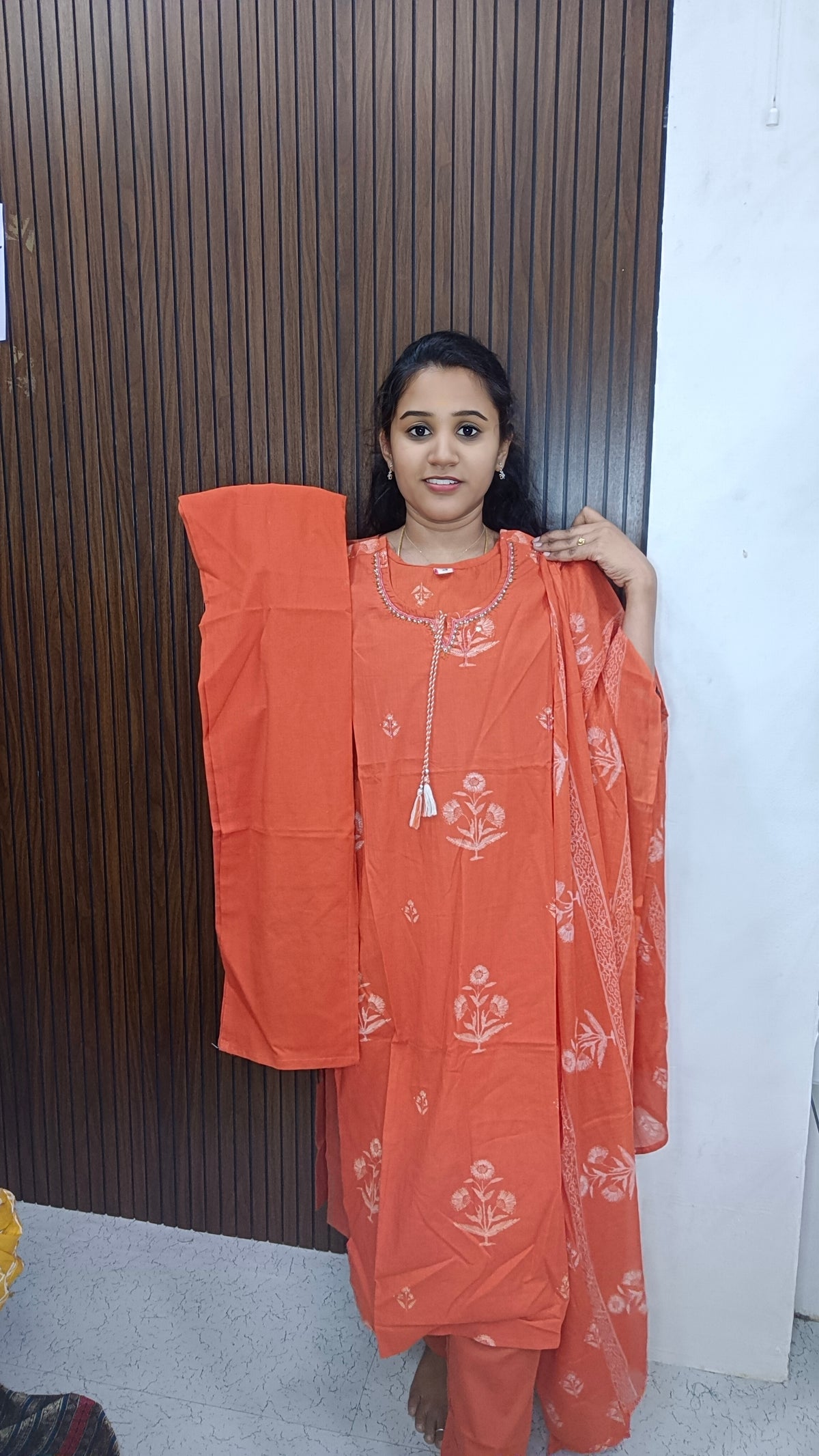 Cotton side open 3 piece Kurtis sets