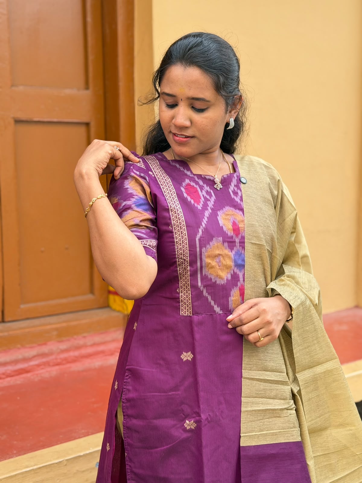 Pochampally silk Kurti Set P0010 purple