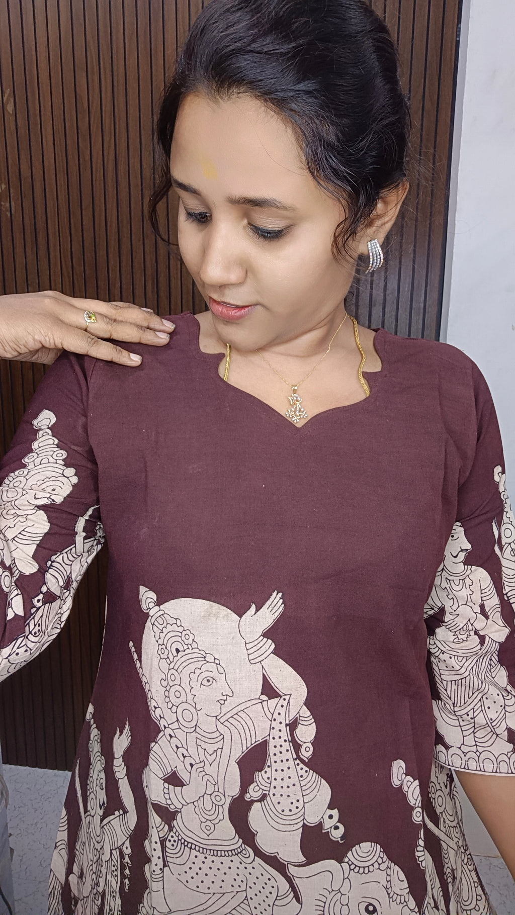 Own brand Cotton Doll Kalamkari side open Kurti