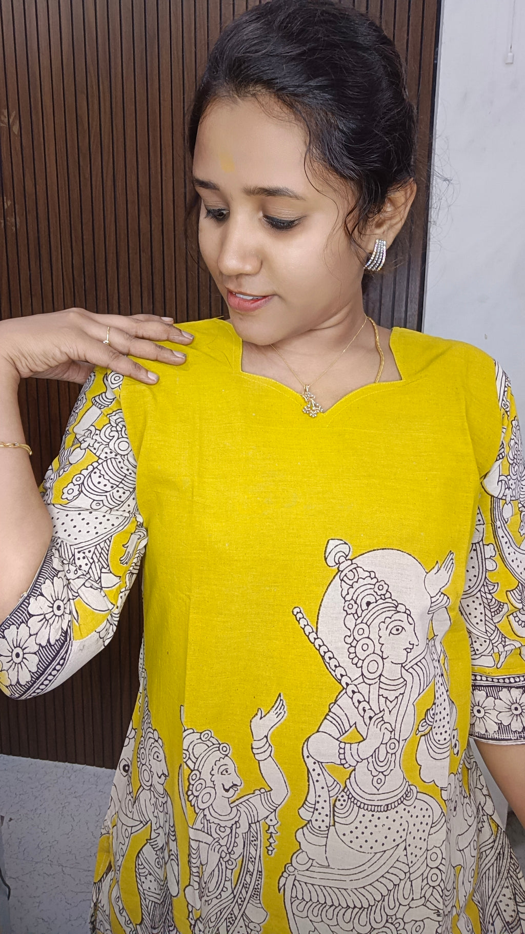 Own brand Cotton Doll Kalamkari side open Kurti