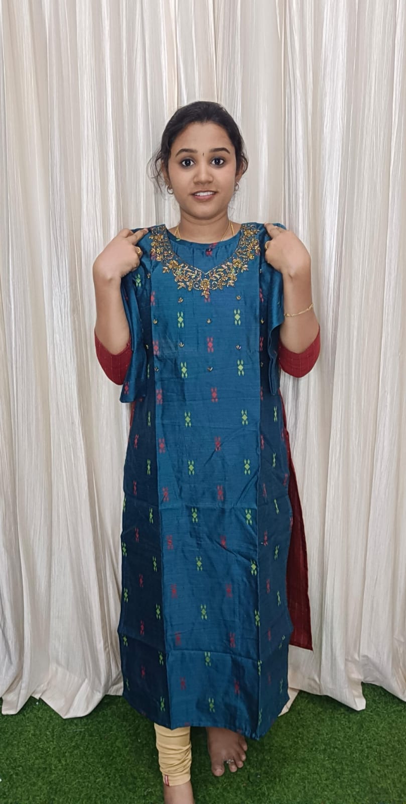 Raw silk hand work kurti