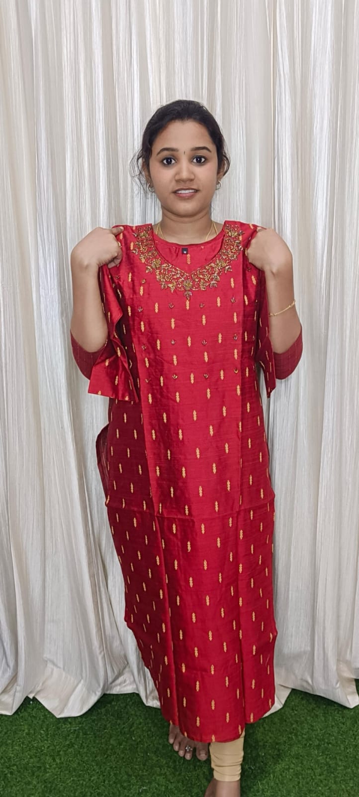 Raw silk hand work kurti
