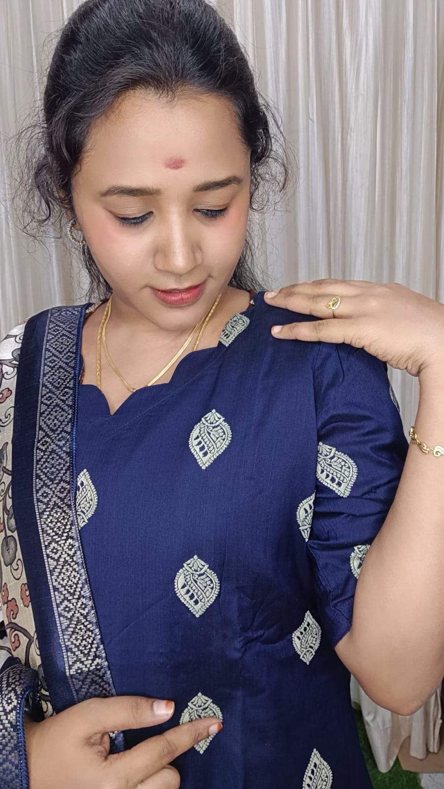 Raw silk kurti set - Navy blue