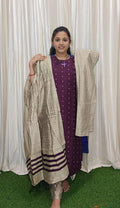 Raw silk masaba neck kurti set
