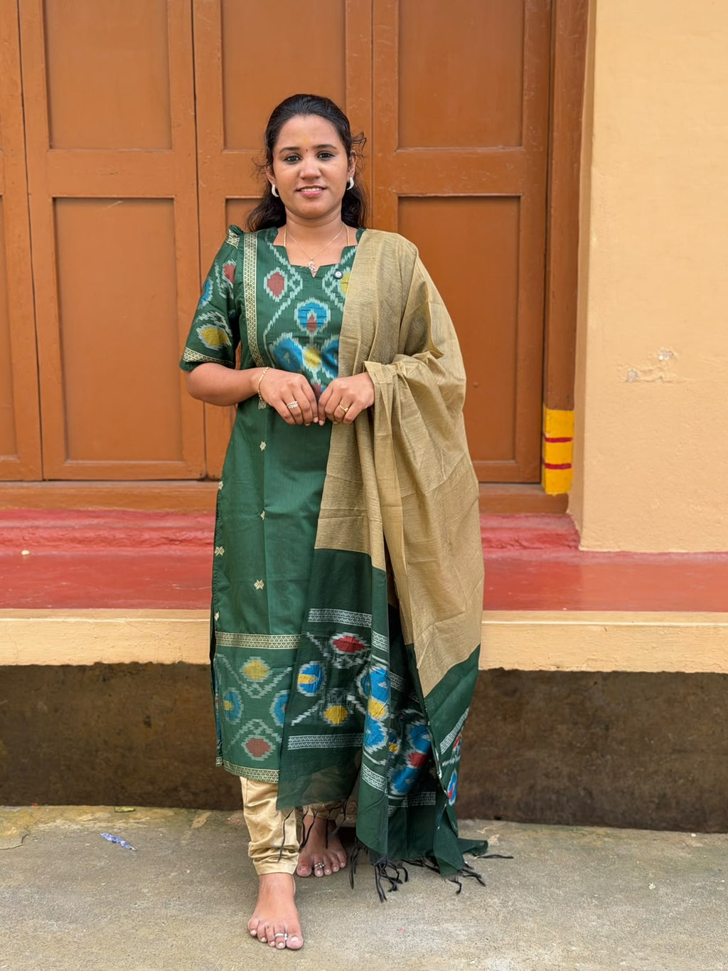 Pochampally silk Kurti Set P007 Green