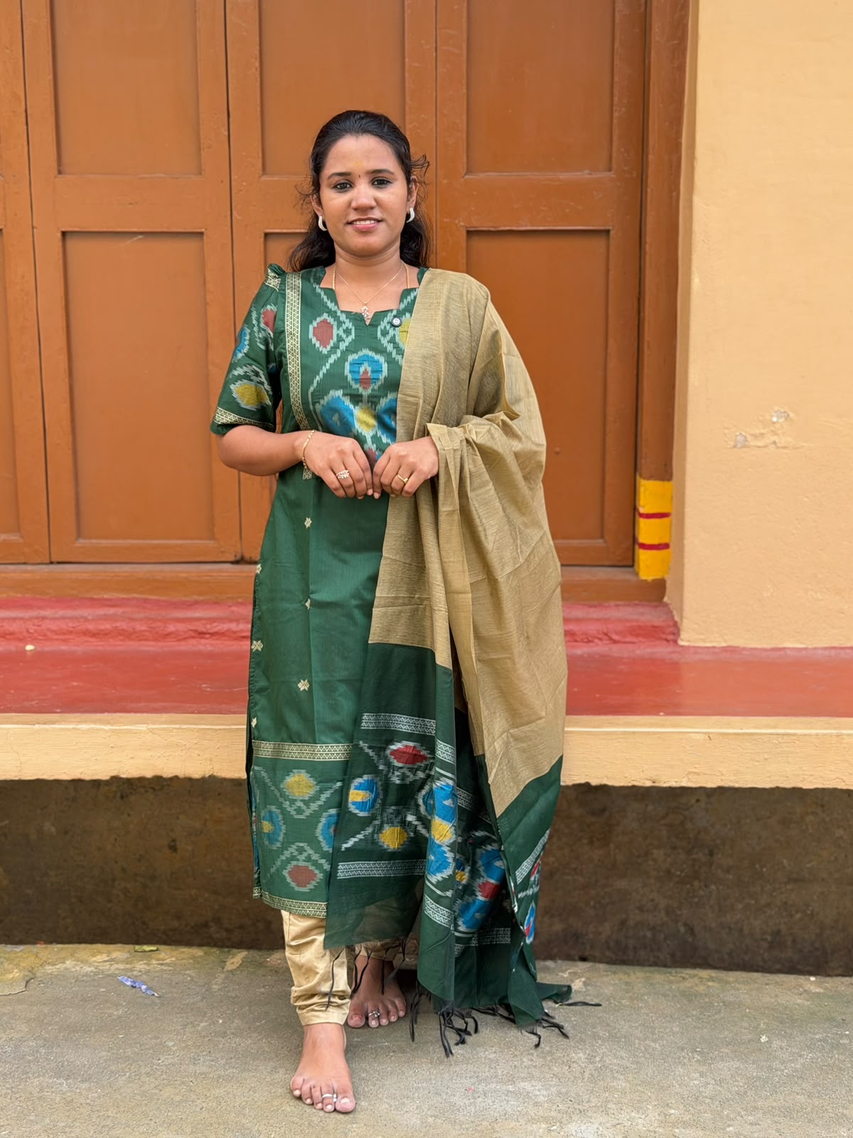 Pochampally silk Kurti Set P007 Green