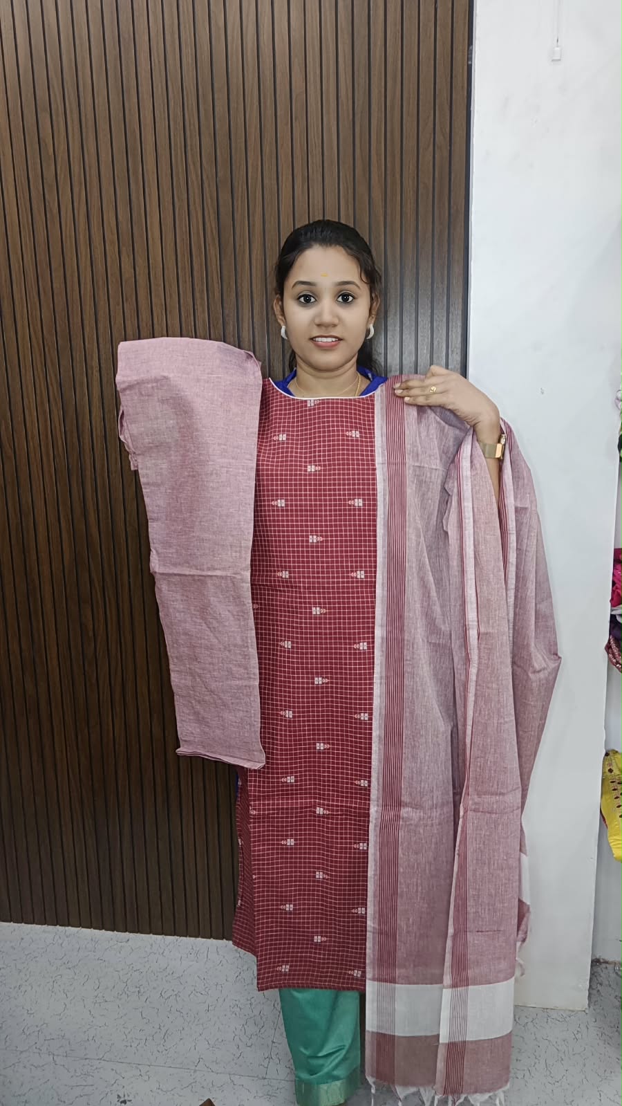 Premium Mangalgiri Cotton Checked 3 piece set collections