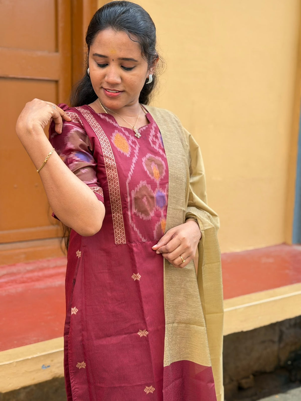 Pochampally silk Kurti Set P0011 Maroon