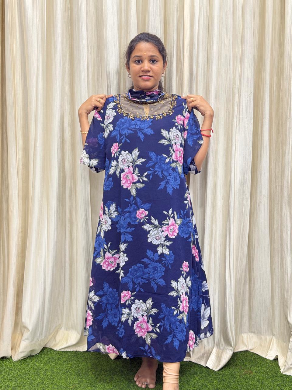 Jewell neck aline kurti