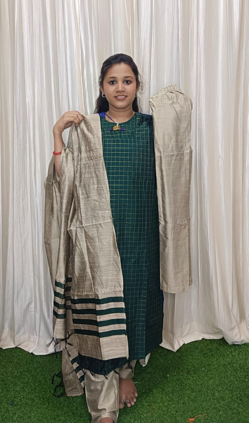 Raw silk masaba neck kurti set