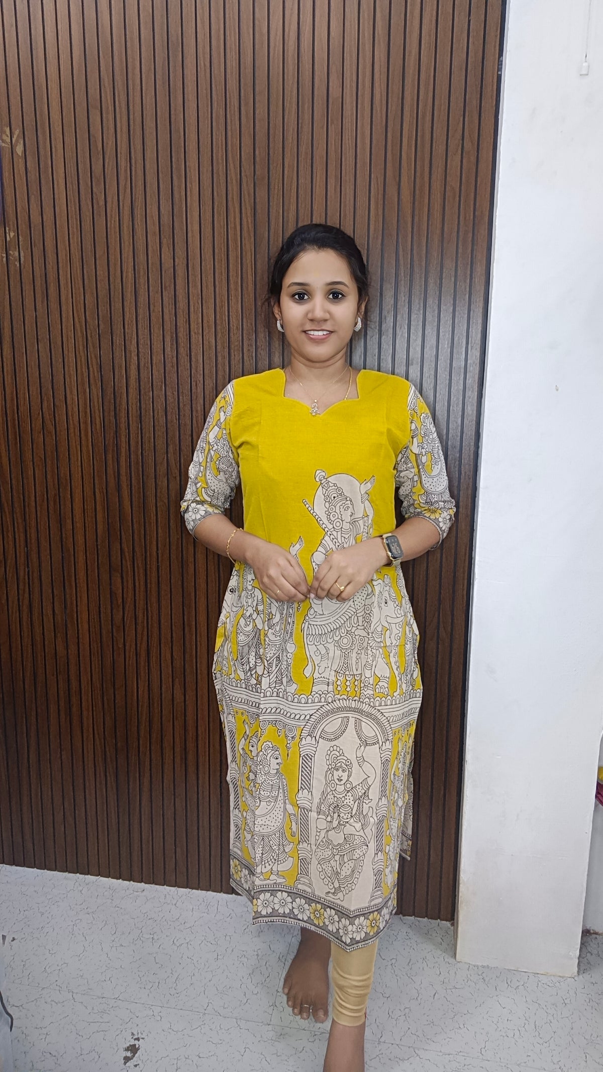 Own brand Cotton Doll Kalamkari side open Kurti