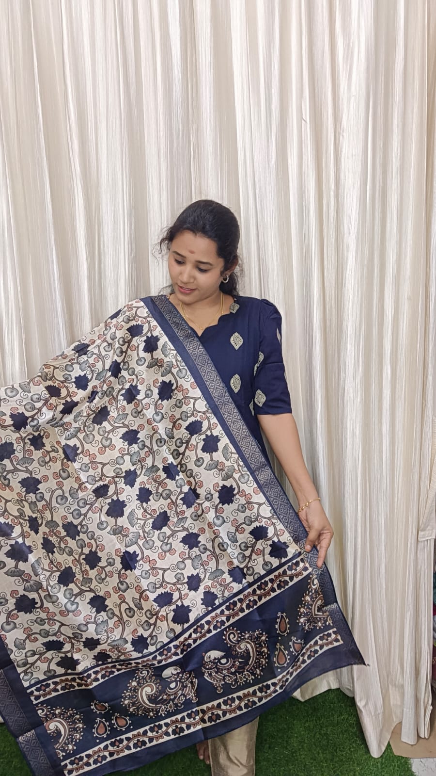 Raw silk kurti set - Navy blue