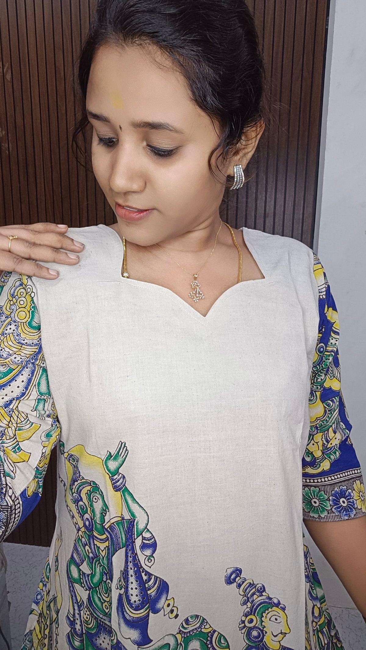 Own brand Cotton Doll Kalamkari side open Kurti