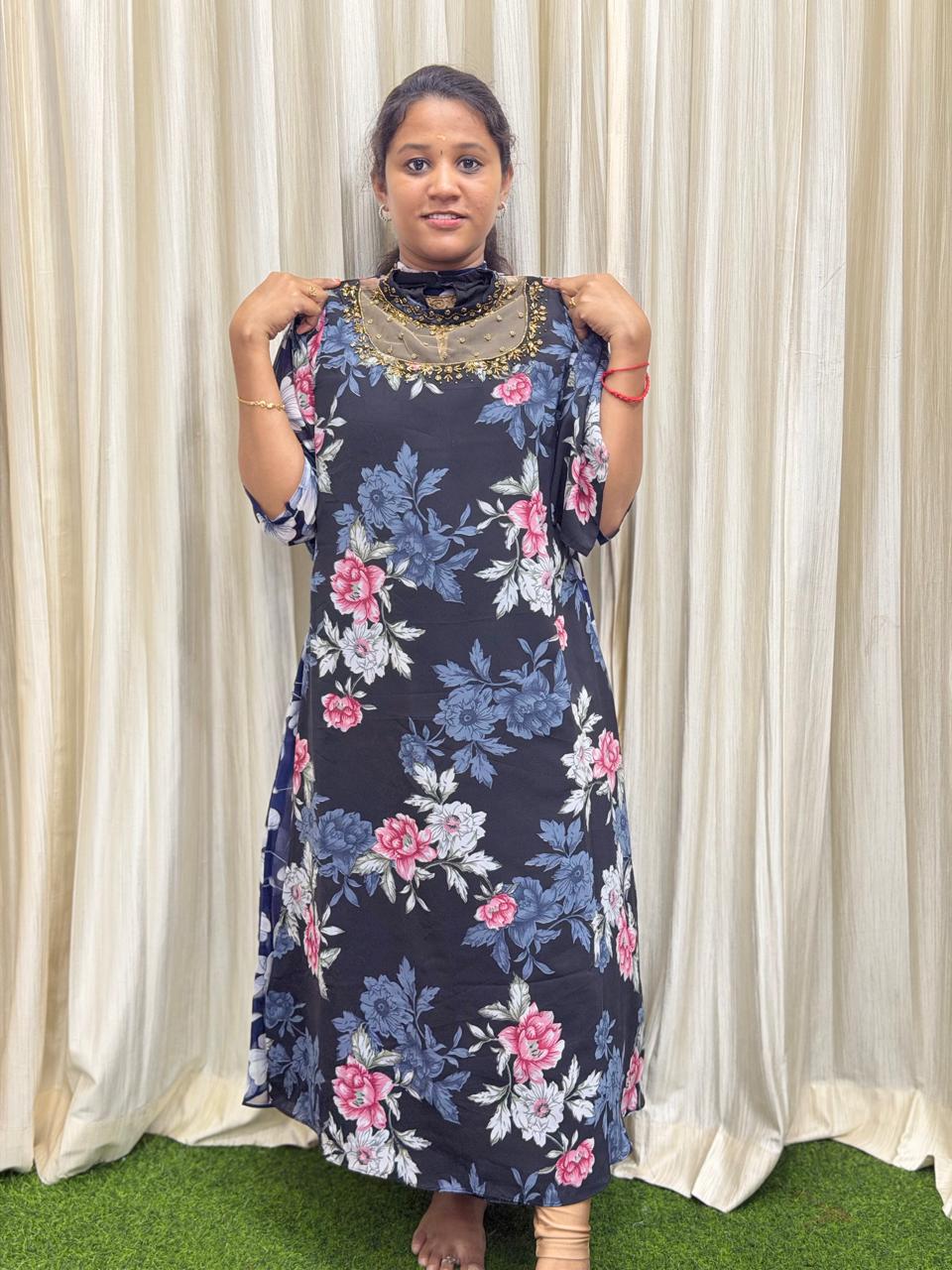 Jewell neck aline kurti
