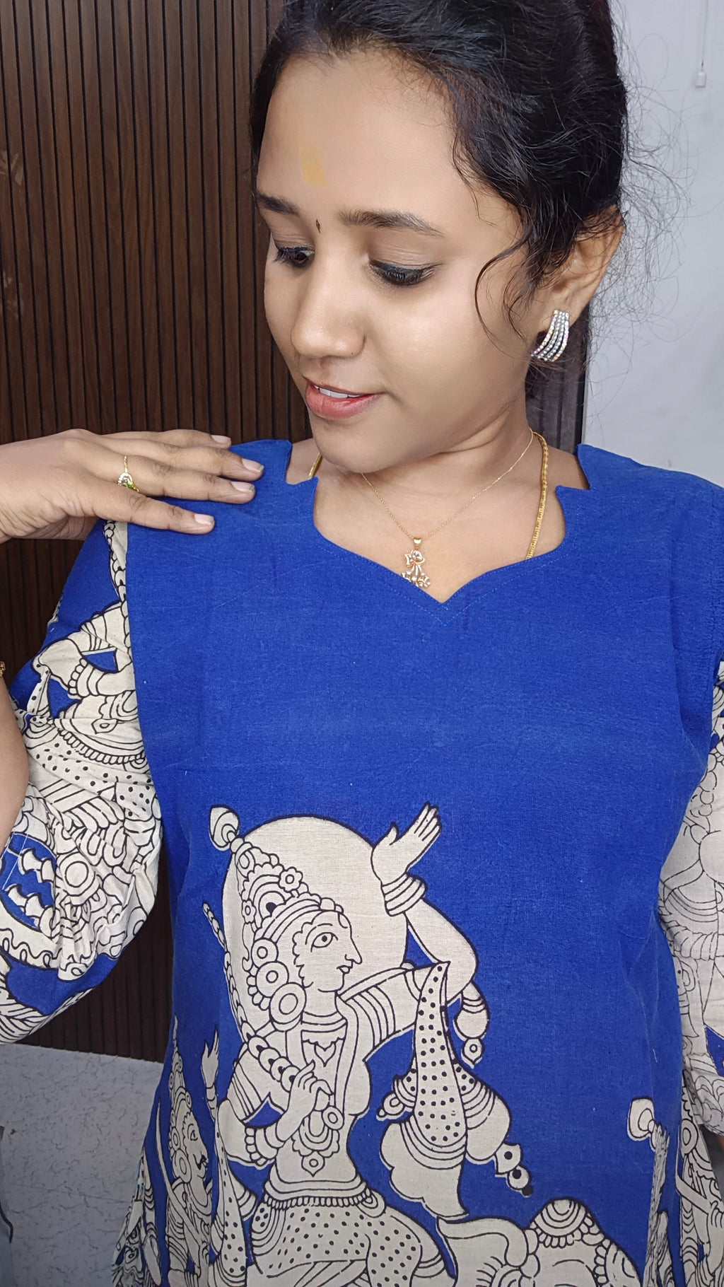 Own brand Cotton Doll Kalamkari side open Kurti