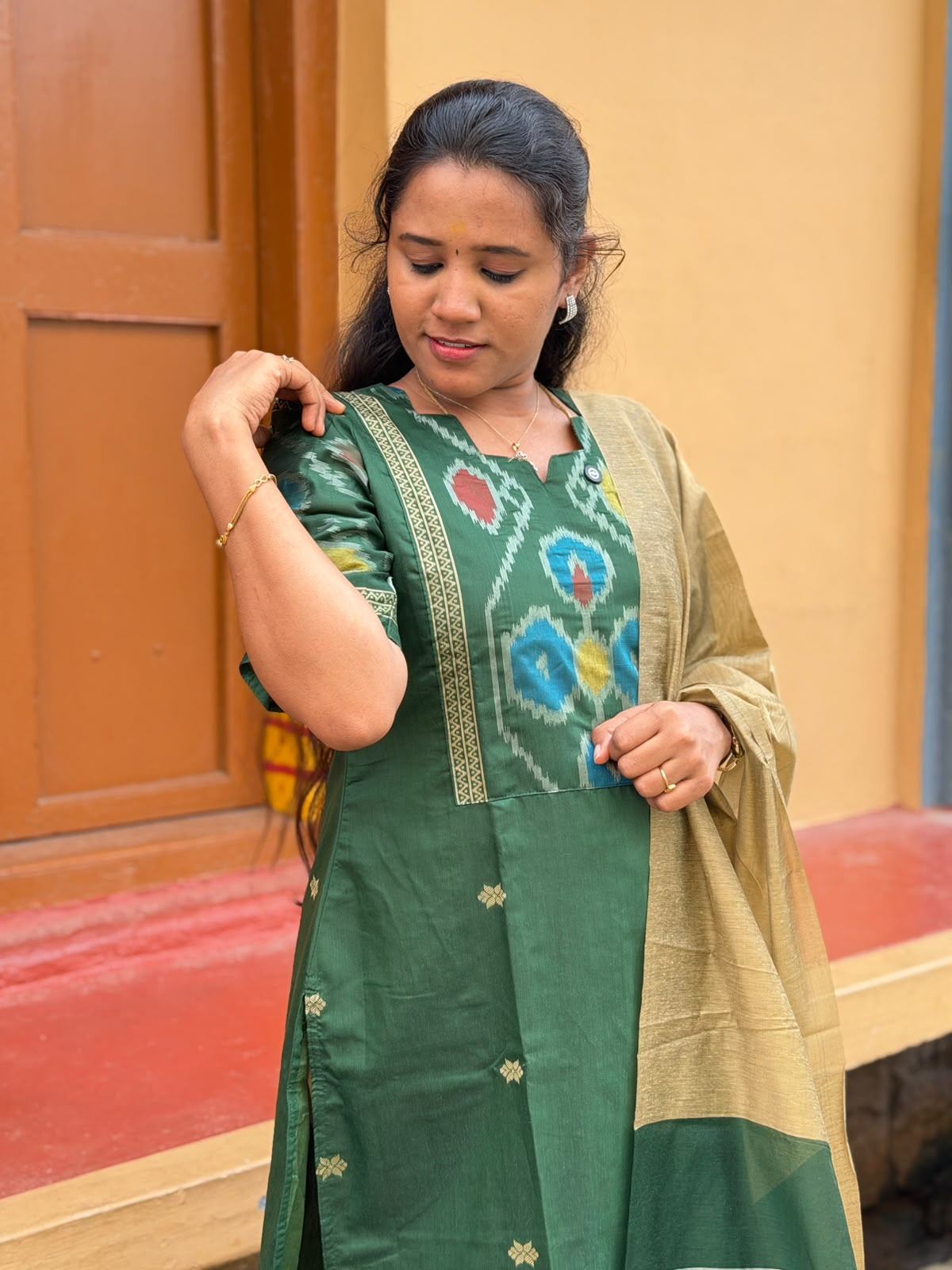 Pochampally silk Kurti Set P007 Green