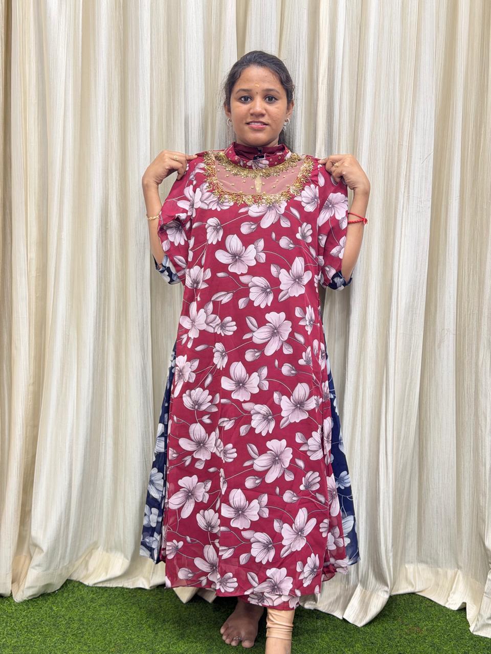 Jewell neck aline kurti