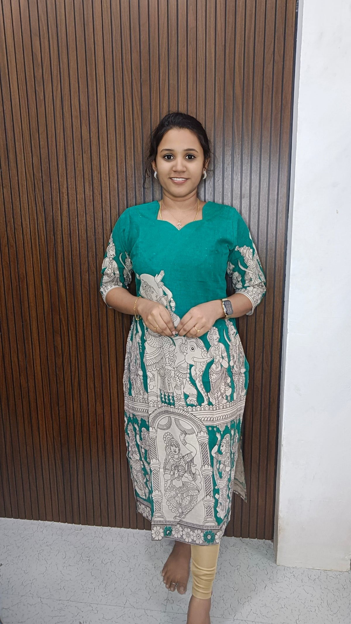 Own brand Cotton Doll Kalamkari side open Kurti