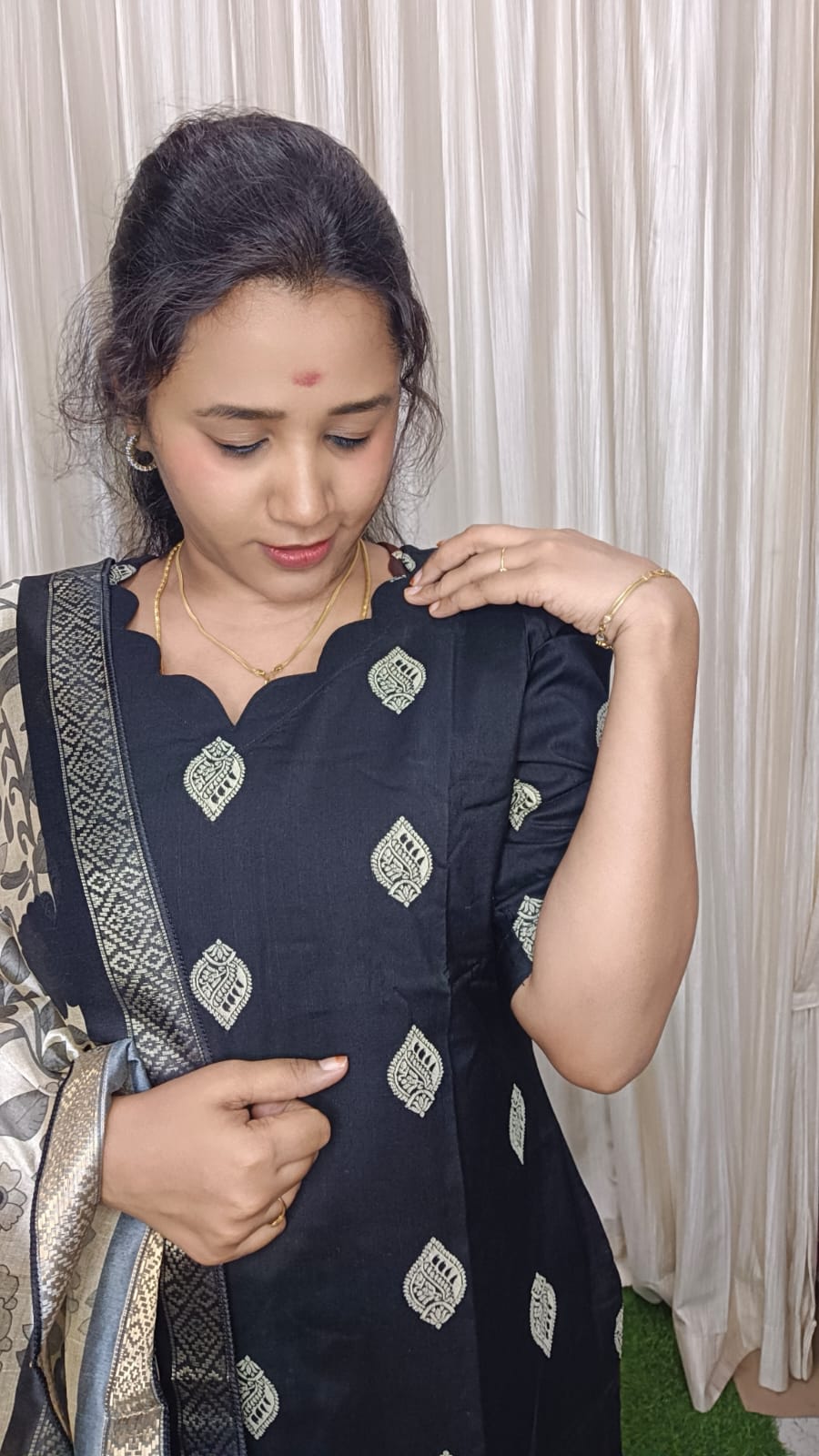Raw silk kurti set - Black