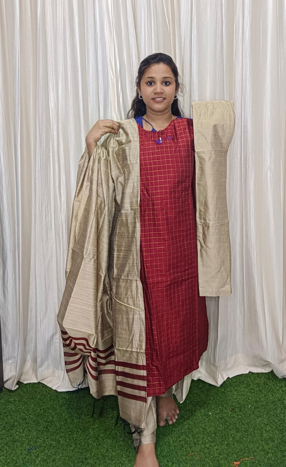 Raw silk masaba neck kurti set