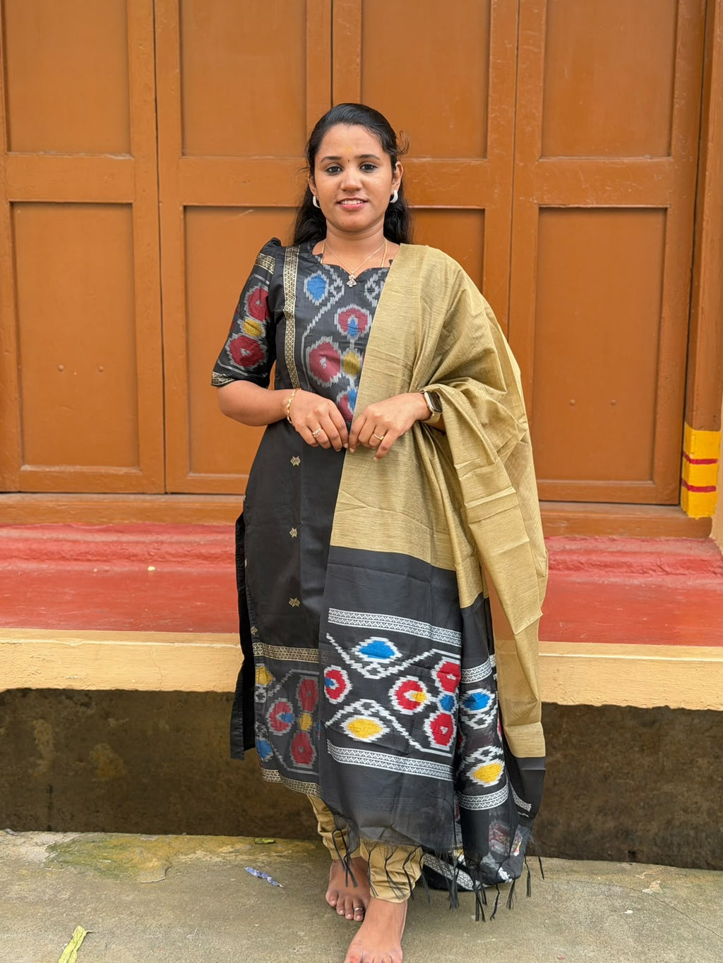 Pochampally silk Kurti Set  P006 Black