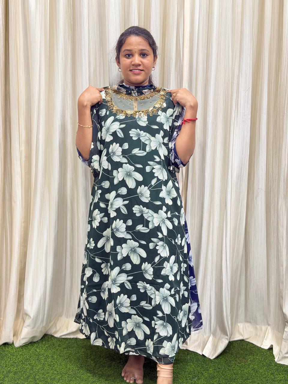 Jewell neck aline kurti