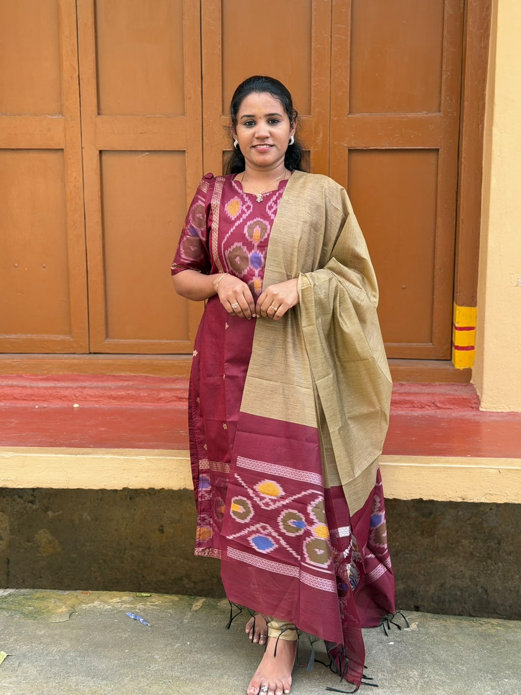 Pochampally silk Kurti Set P0011 Maroon