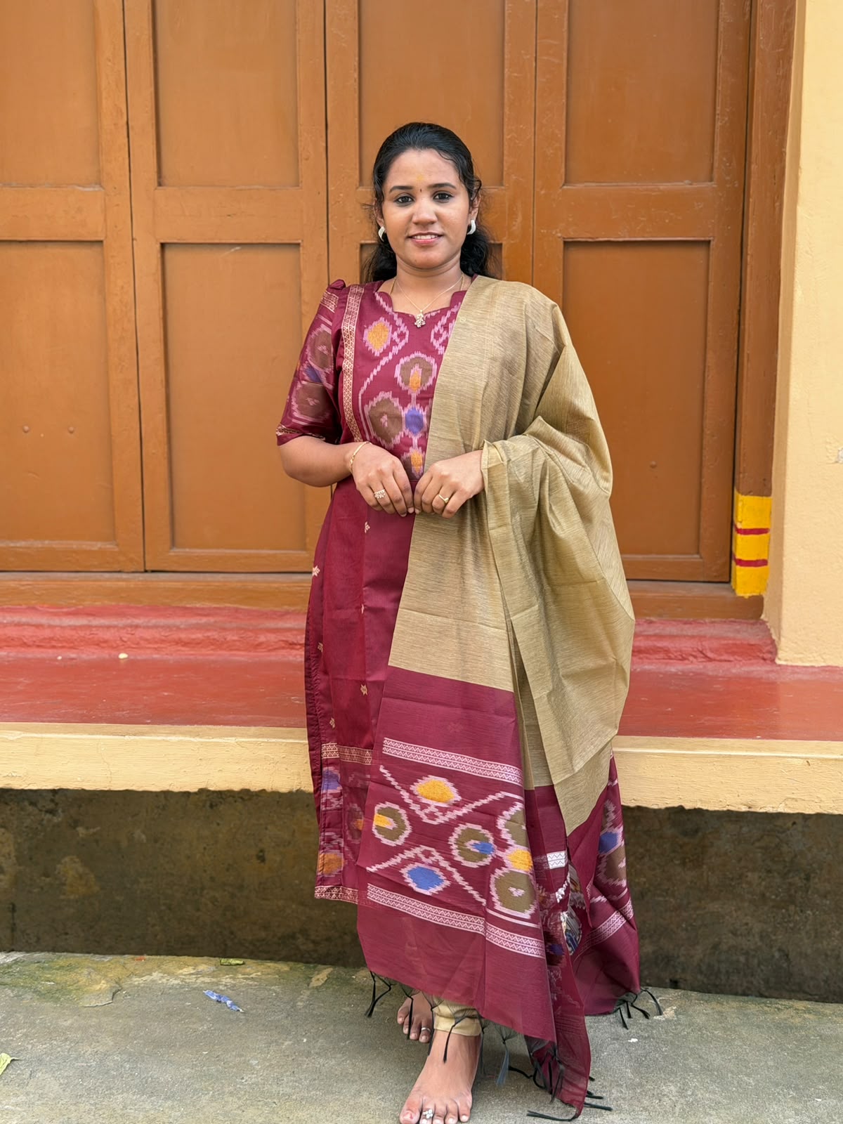Pochampally silk Kurti Set P0011 Maroon